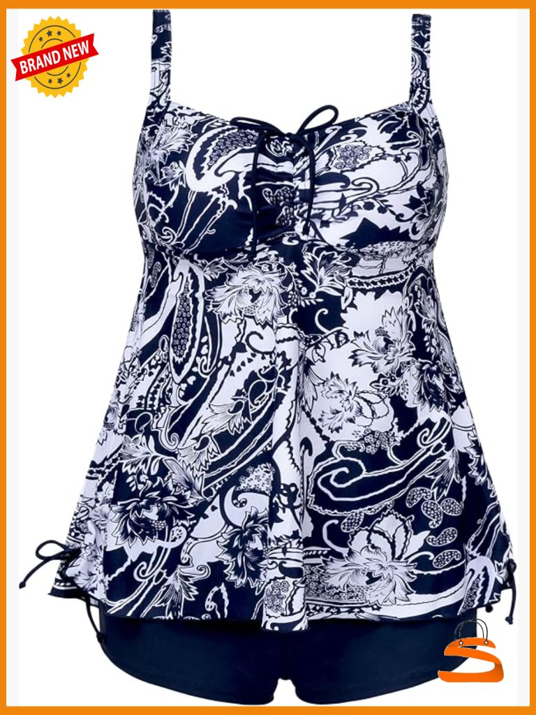 Plus Size Tankini Swimsuit Two Piece With Boyshorts Tummy Control